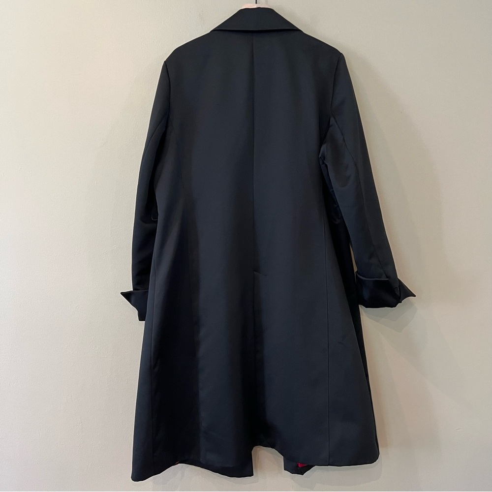 Talbots Satin Full Length Trench Coat French Cuffs Wide Belt XL Black Lined - Picture 7 of 14